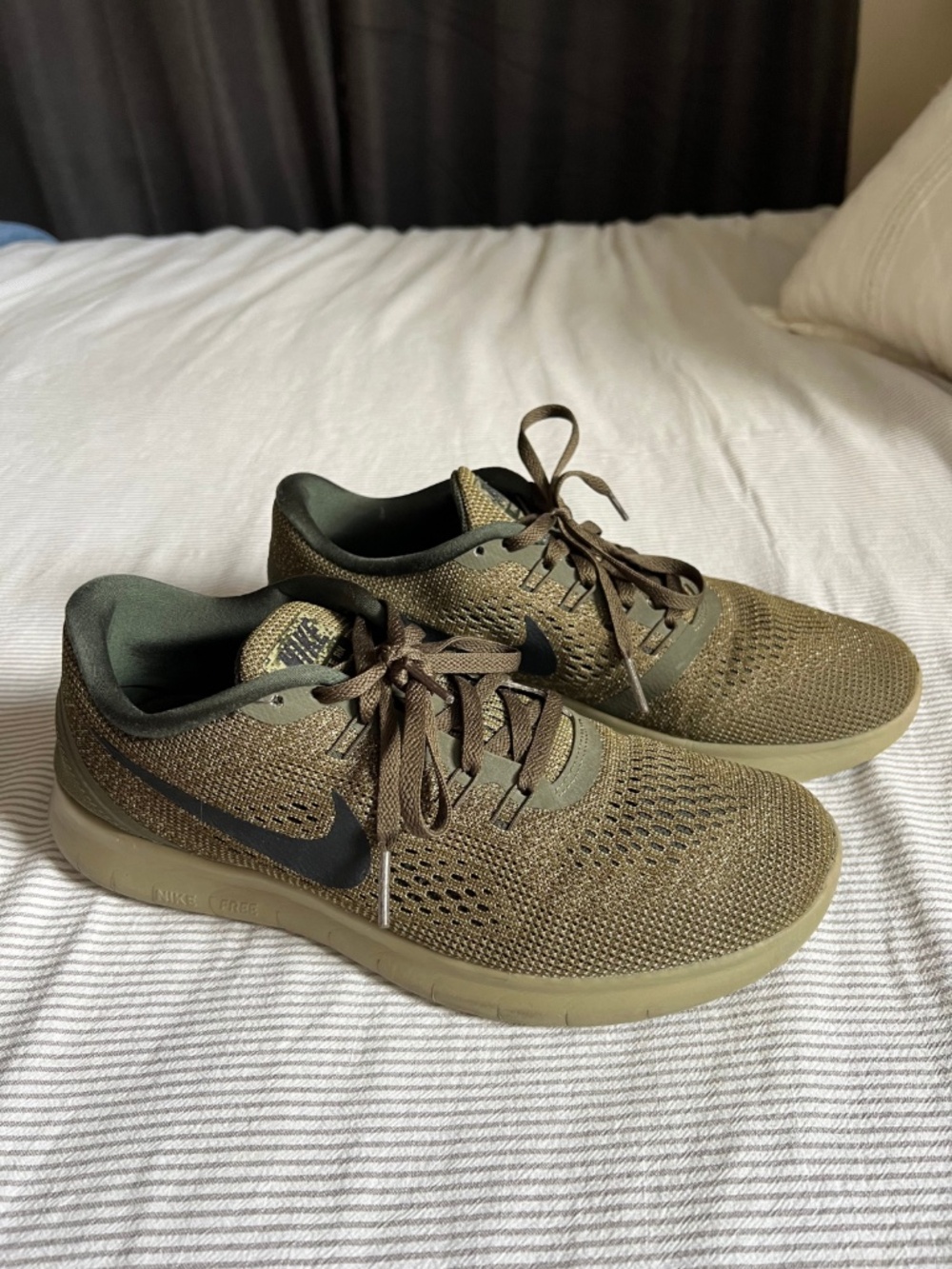 Nike Free RN Olive Green Knit Running Shoes, Size 9.5 W
